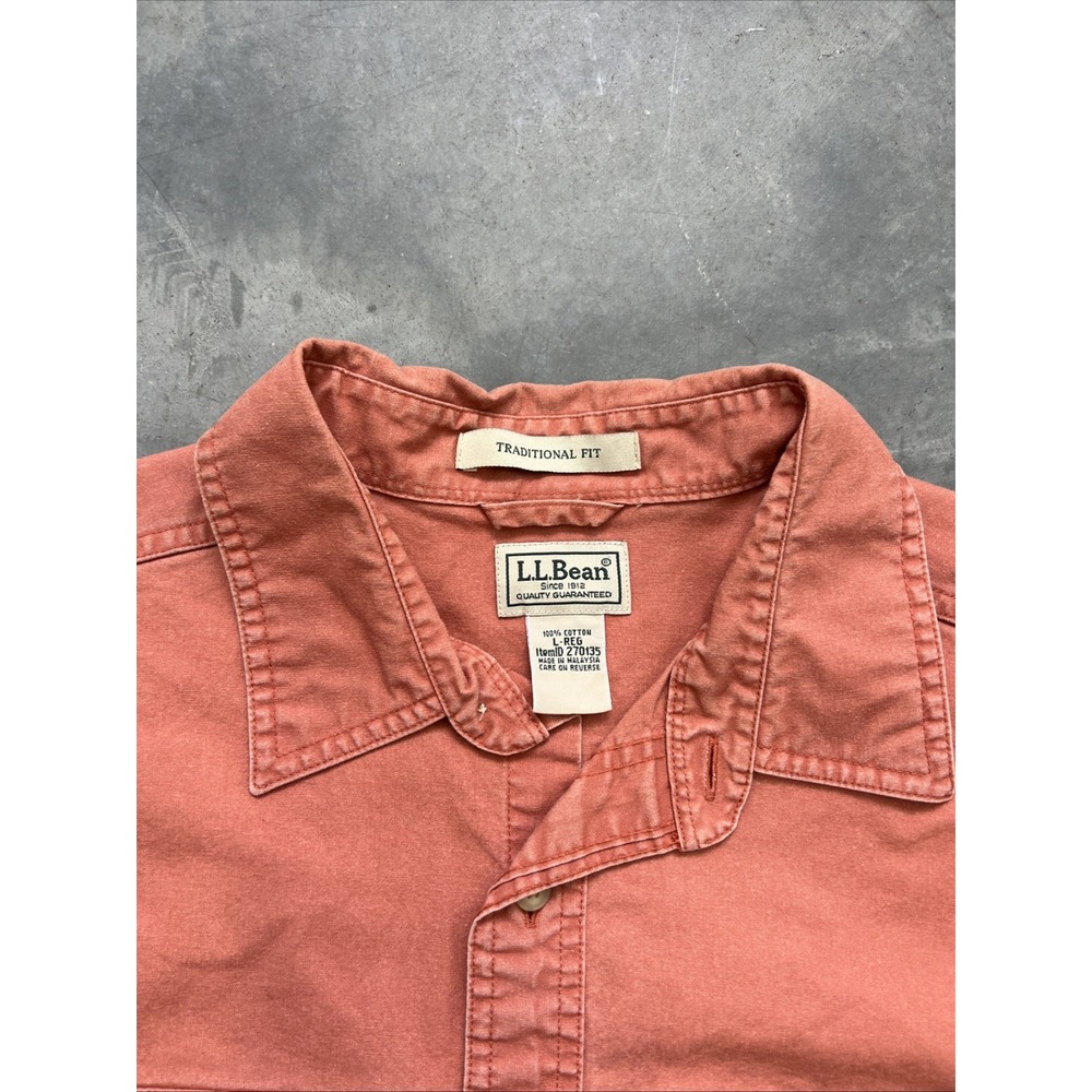 L.L. Bean Mens Traditional Fit Pink Peach Large Short Sleeved Button Down Shirt - Picture 4 of 5